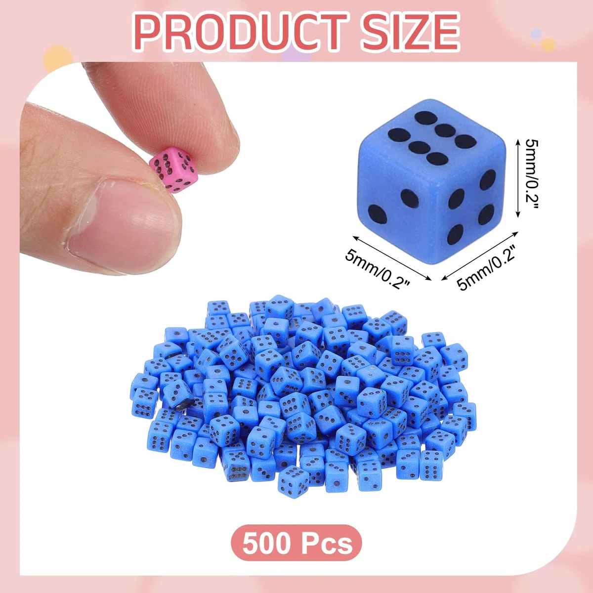 QUARKZMAN 500Pcs Mini Dadi, 5mm/0.2" Dadi Acrilici Piccoli A Sei Facce Con Punti Per Giochi Da Tavolo Party E Attività, Blu/Nero