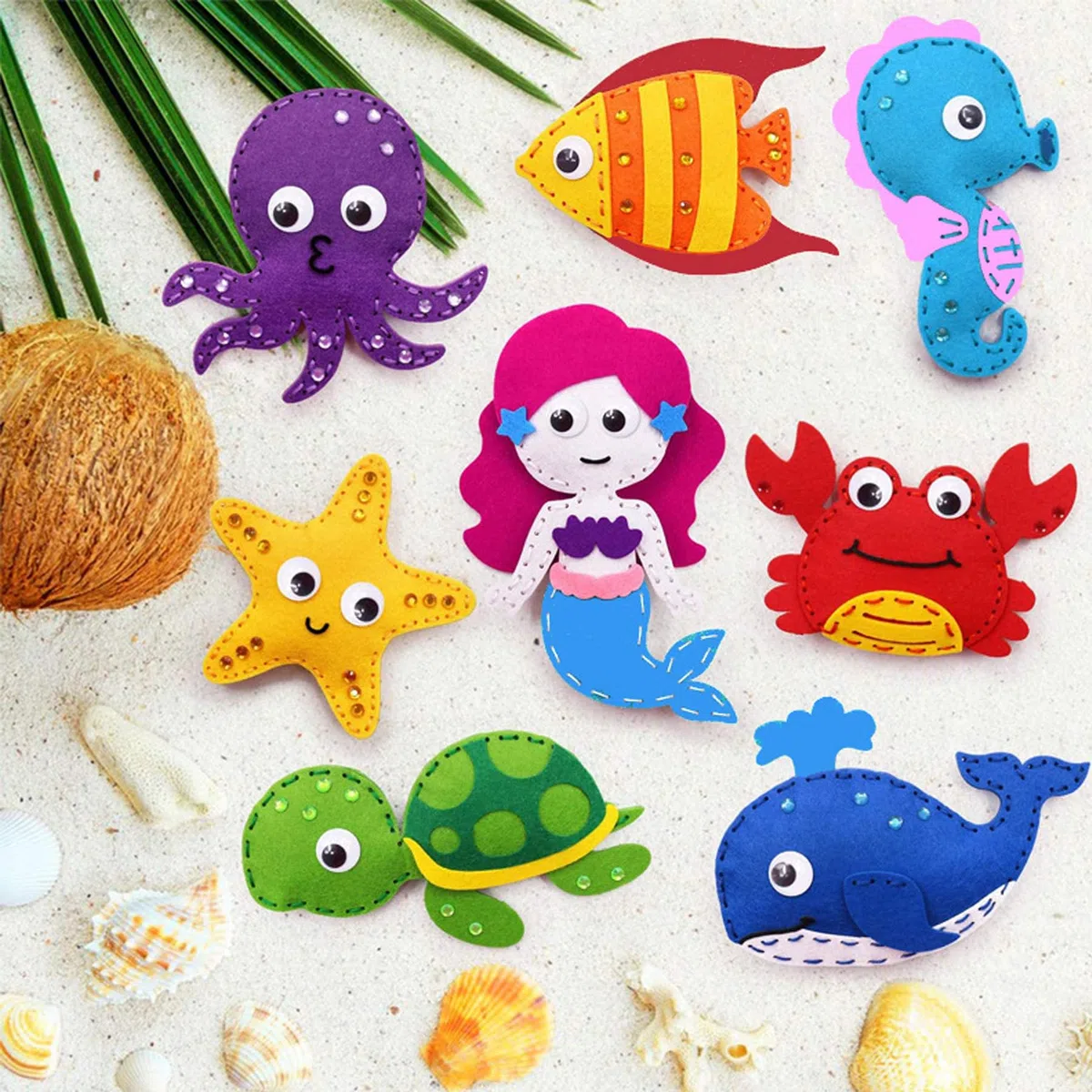 Allazone Set da Cucito per Bambini, Kit Fai Da Te in Feltro 8 Stile Animale Marini Kit da Cucito in Feltro, Kit da Cucito Creativo per Bambini Educativi e Principianti