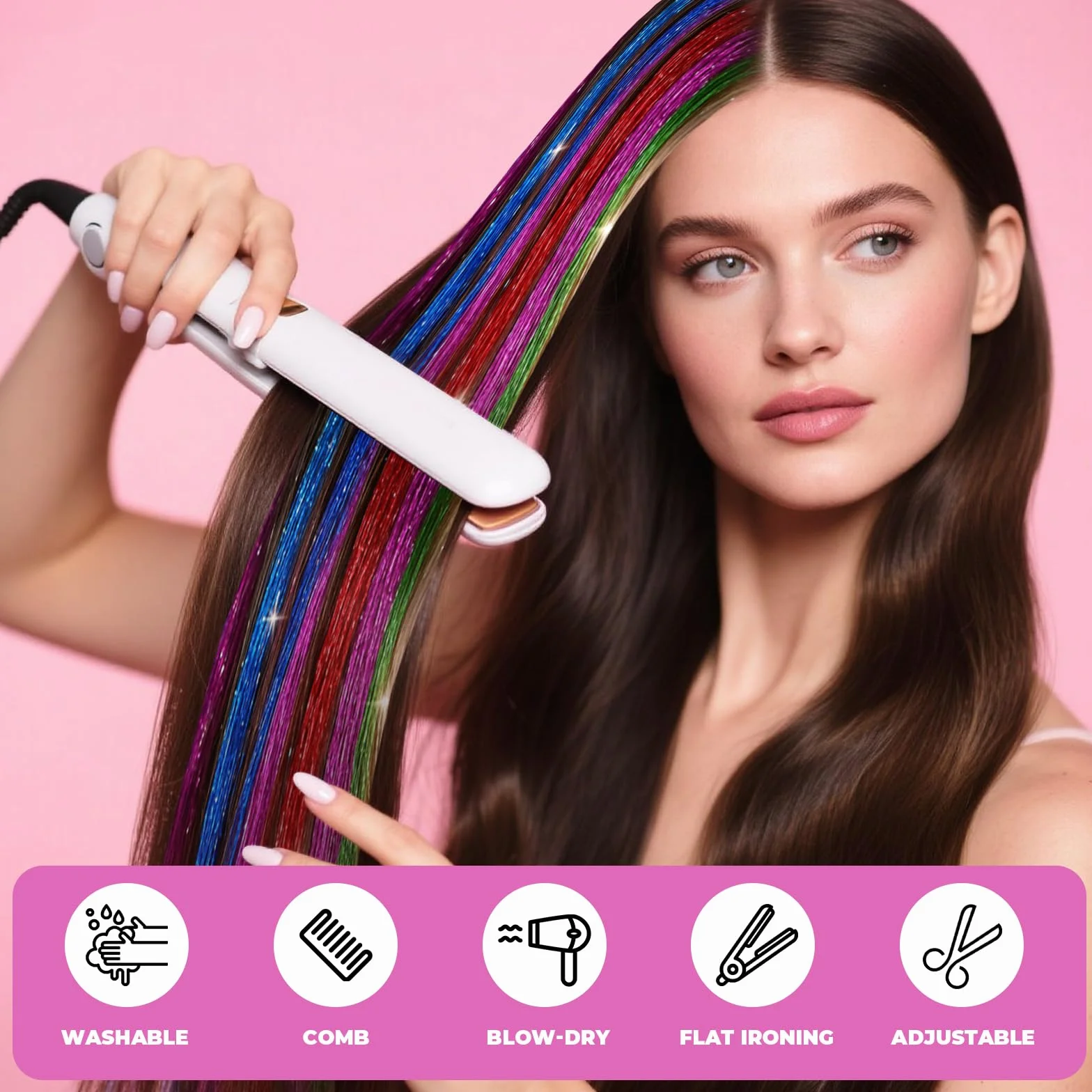 16 Colori Tinsel Glitter per Capelli, Hair Tinsel 120 cm con Strumenti per Carnevale,Feste e Celebrazioni Festive