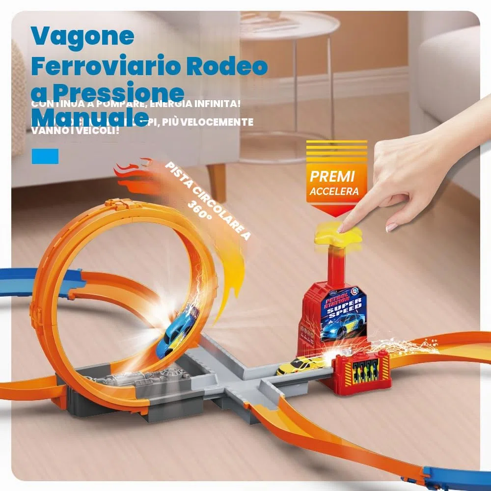 Set pista per slot car VATOS per ragazzi - Pista slot per bambini con accelerazione manuale a 360 gradi, montagne russe con catapulta fai da te 3 4 5 6 7 8 9 10 bambini