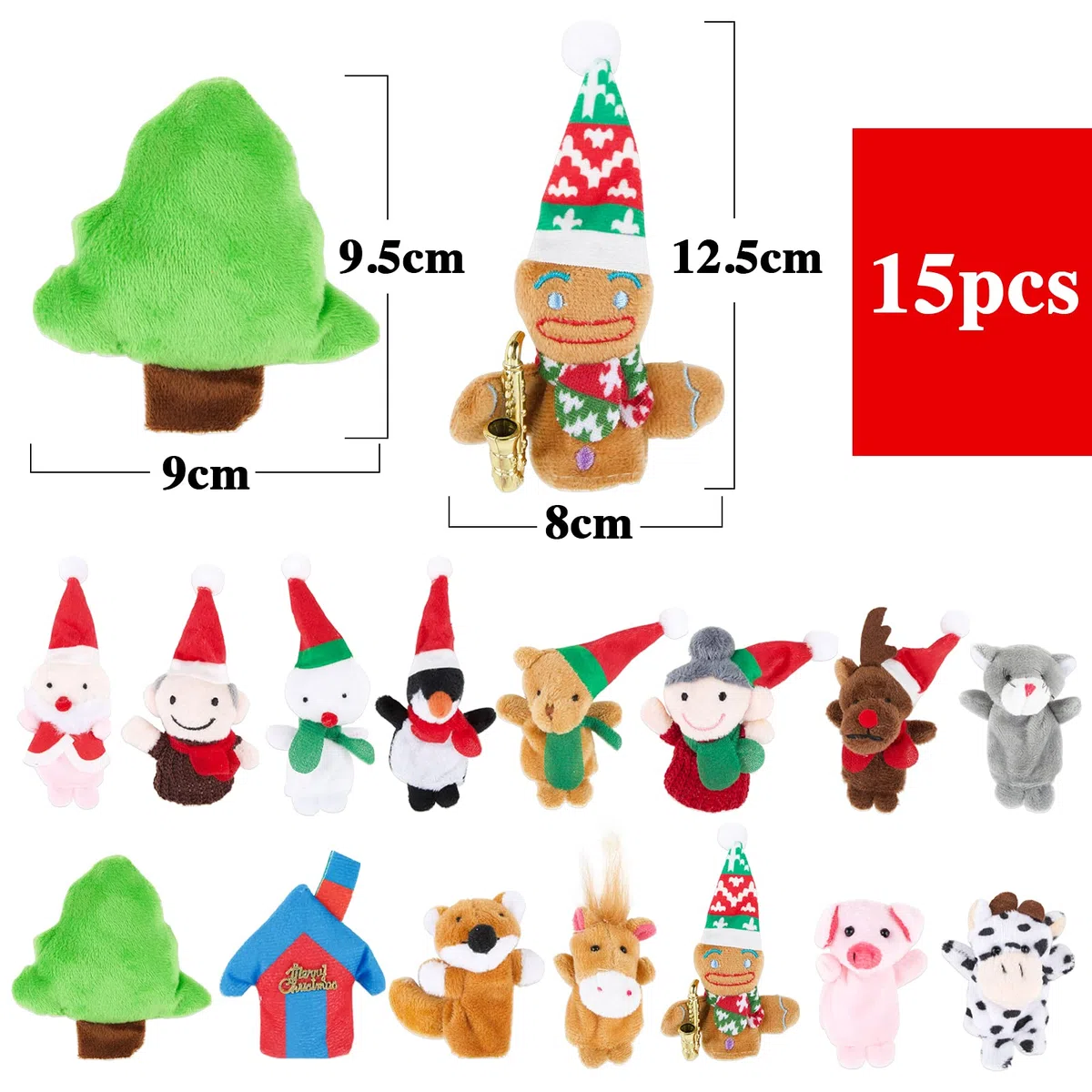 15pz Pupazzetti Natalizi Marionette da Dita Burattini da Mano Pupazzo di Neve Pan Zenzero Giocattoli Animaletti Peluche Piccoli Regalo per Natale Compleanno Party