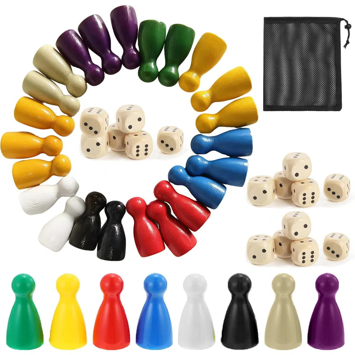 160 Pezzi Pedine Dama In Legno 8 Colori 25 * 12mm Token Economy Degli Scacchi Colorati Gioco con 16 Dadi Include Custodia Design Classico Adatto per Giochi da Tavolo Multigiocatore