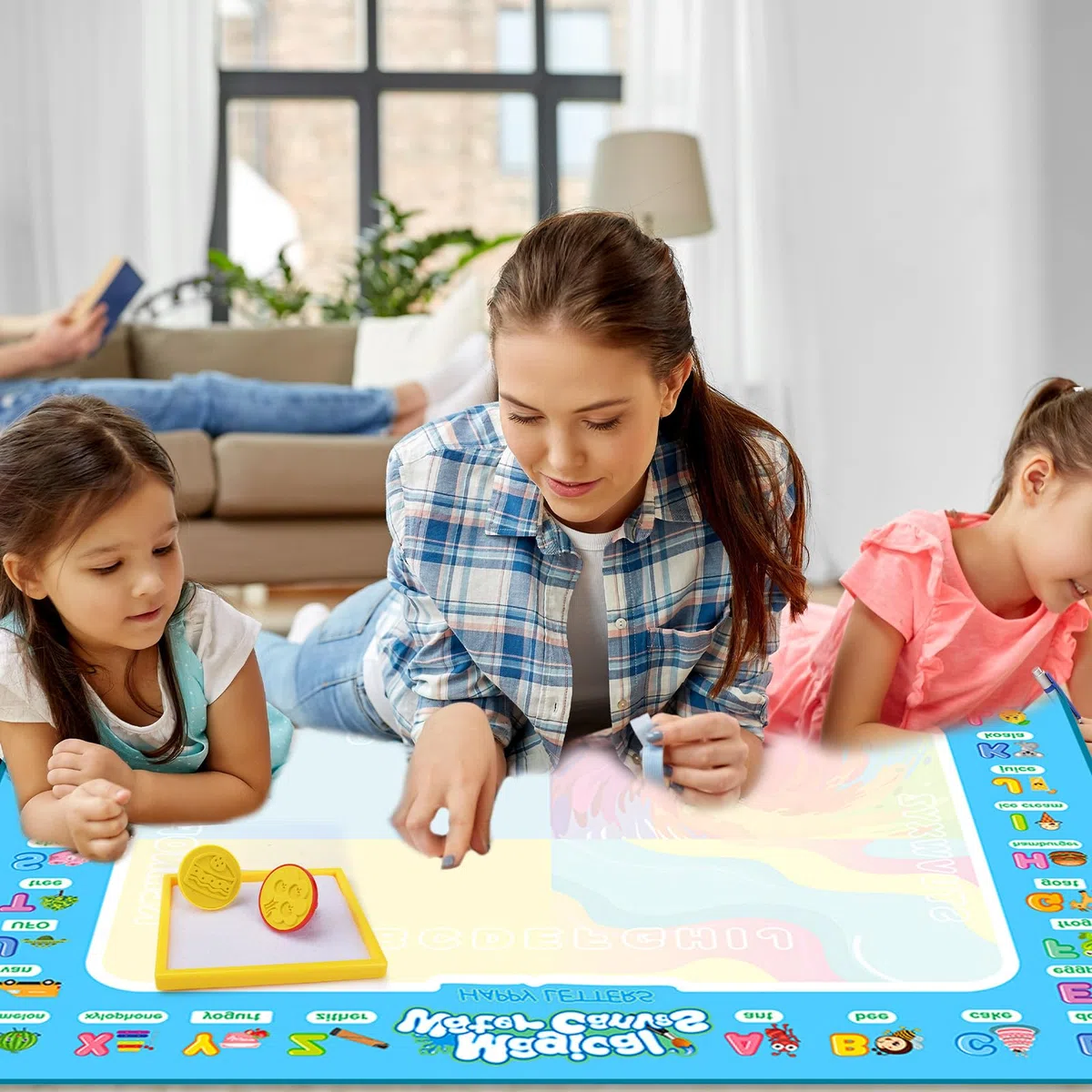 Tappeto Magico Bambini,100x80cm Doodle Tappeto Magico,Tappetino Doodle da Disegno ad Acqua Con Accessori,Tappetos Gioco Bambini,Riutilizzabile Senza Macchie,Giochi Educativi 3 Anni+
