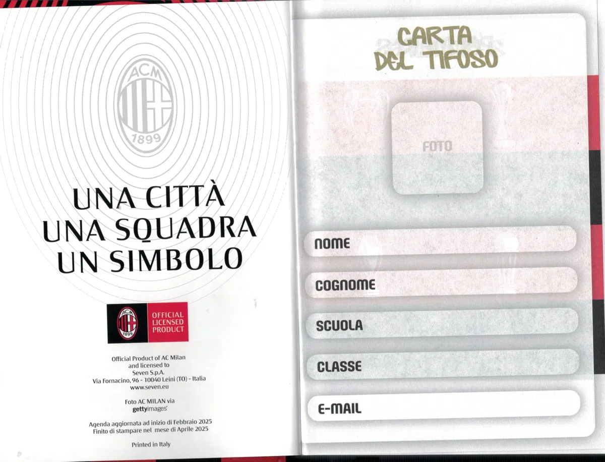 DIARIO AGENDA SCUOLA SEVEN - MILAN - 12 Mesi + Penna Magica c