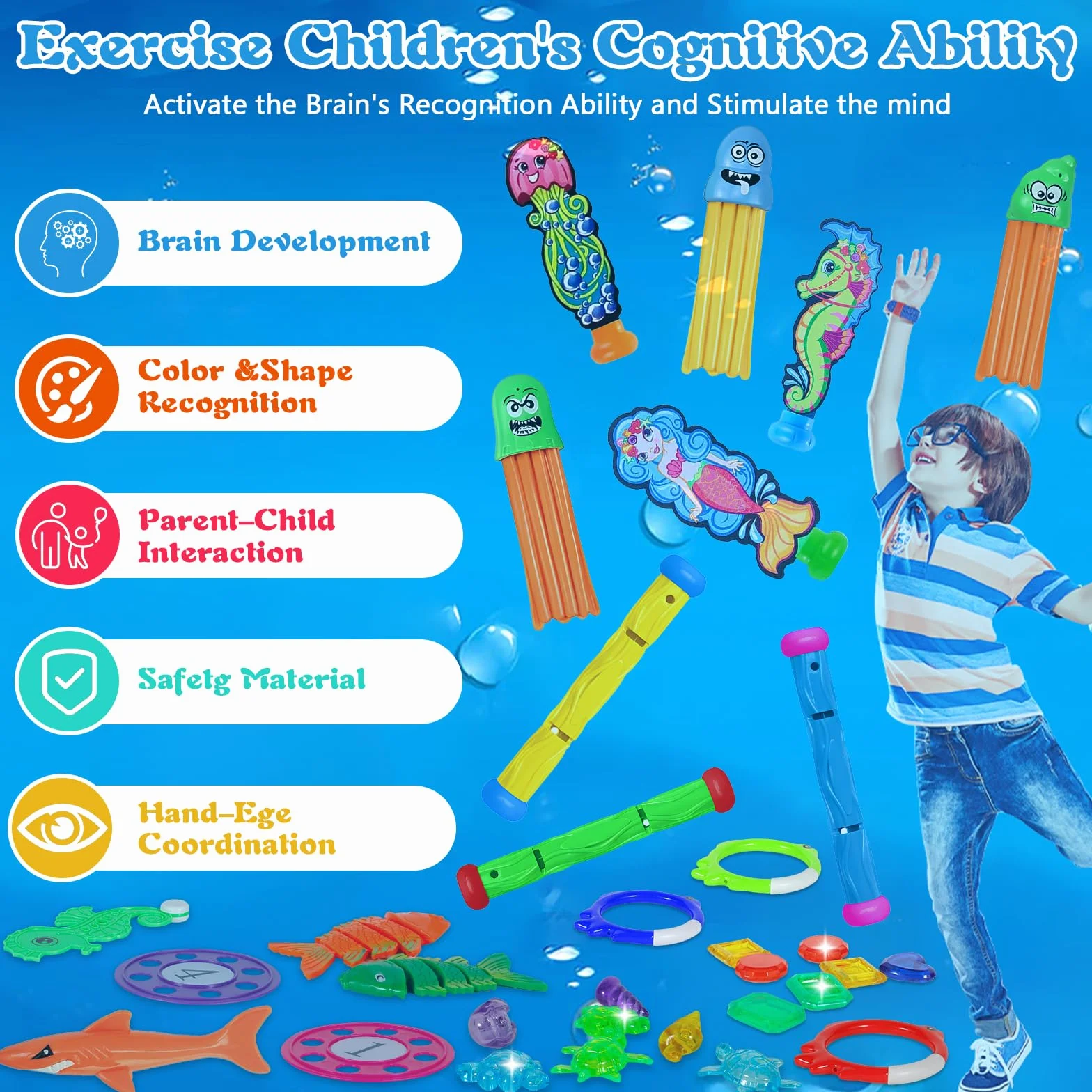 ZLPBAO 45 Pezzi Giocattoli da Immersione, Giochi Acqua Bambini Set da Immersione subacquee Giochi d'affondamento Addestramento Regalo per Bambini con Borsa per Il Trasporto