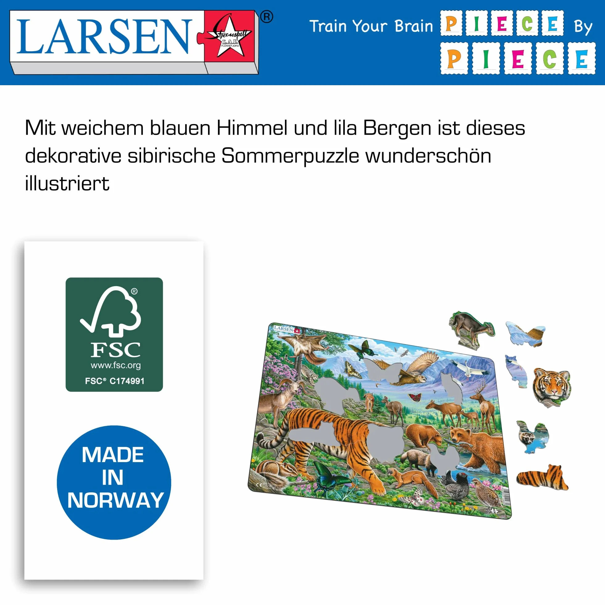 Larsen FH39 La tigre dell'Amur nell'estate siberiana, Puzzle Incorniciato con 36 pezzi