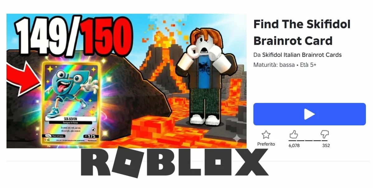 Serie Roblox – Find The Skifidol Brainrot Card, Blister da 25 carte da gioco inedite e 14 carte da gioco serie Gamma - SET PRIMO