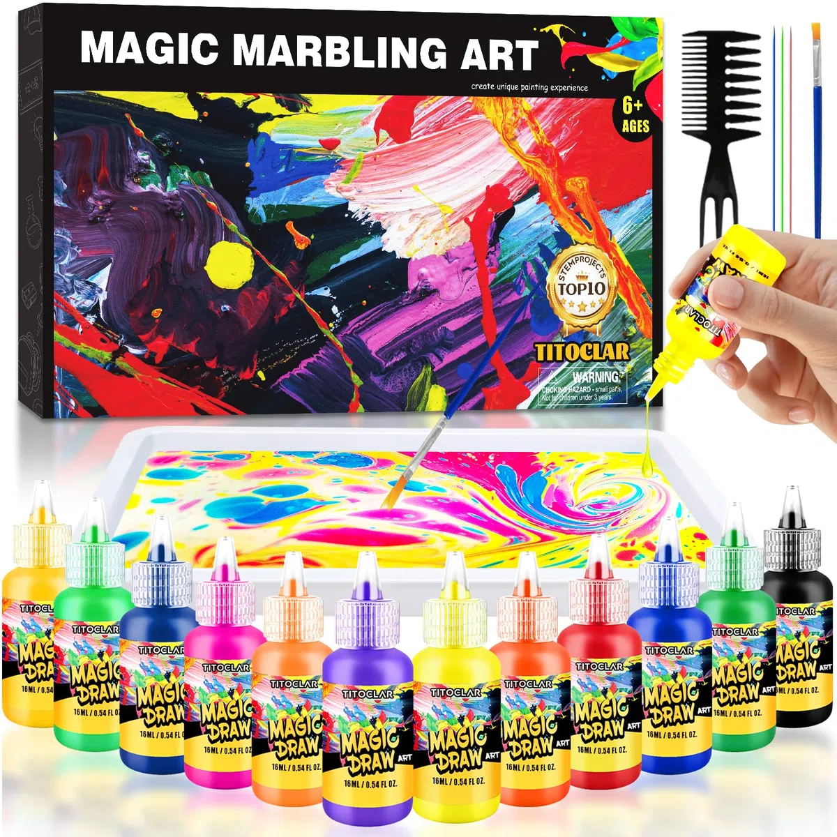 Kit di pittura marmorizzata ad acqua, arti e artigianato per bambini, regali di compleanno per ragazze e ragazzi dai 3 anni in su, giocattoli per bambini da 8 a 13 anni, 5 a 7 anni, 3 a 6 anni,