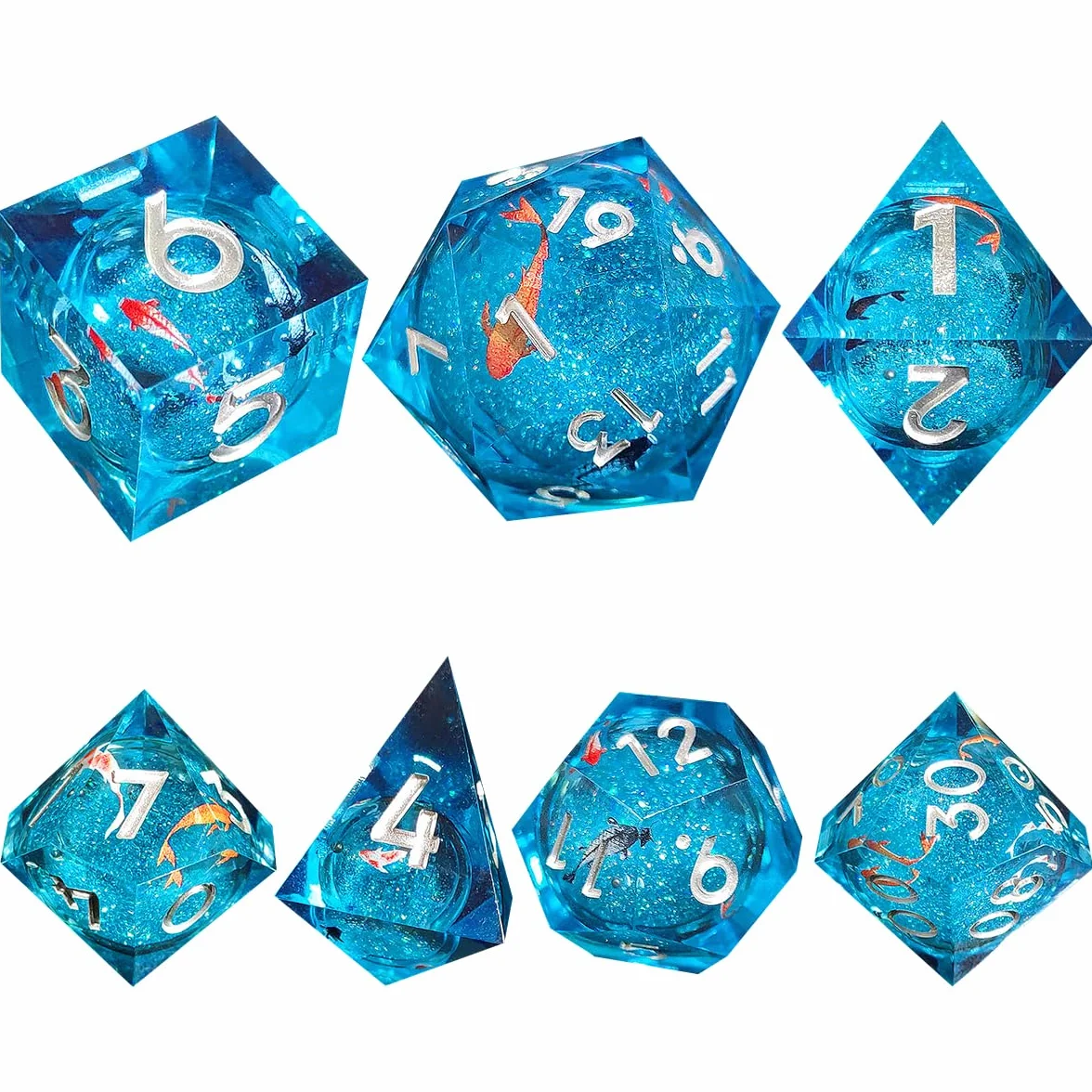 Set di Dadi in Resina DND,Dadi poliedrici a Nucleo Liquido Koi Fish DND con Scatola, Dadi da Gioco di Ruolo D e D Rpg
