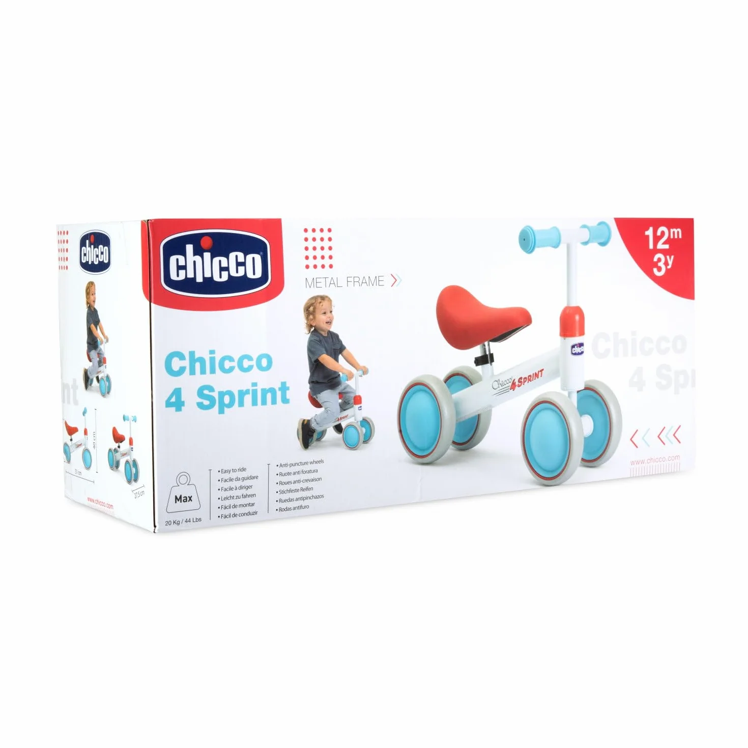 Chicco Ride-ON Quadriciclo Senza Pedali, Bicicletta Senza Pedali Equilibrio per Bambini, Guida Fluida, Ruote in gomma, Morbida Sella Antiscivolo, Manici Antiscivolo, 1-3 Anni, max 20 kg, Bianco