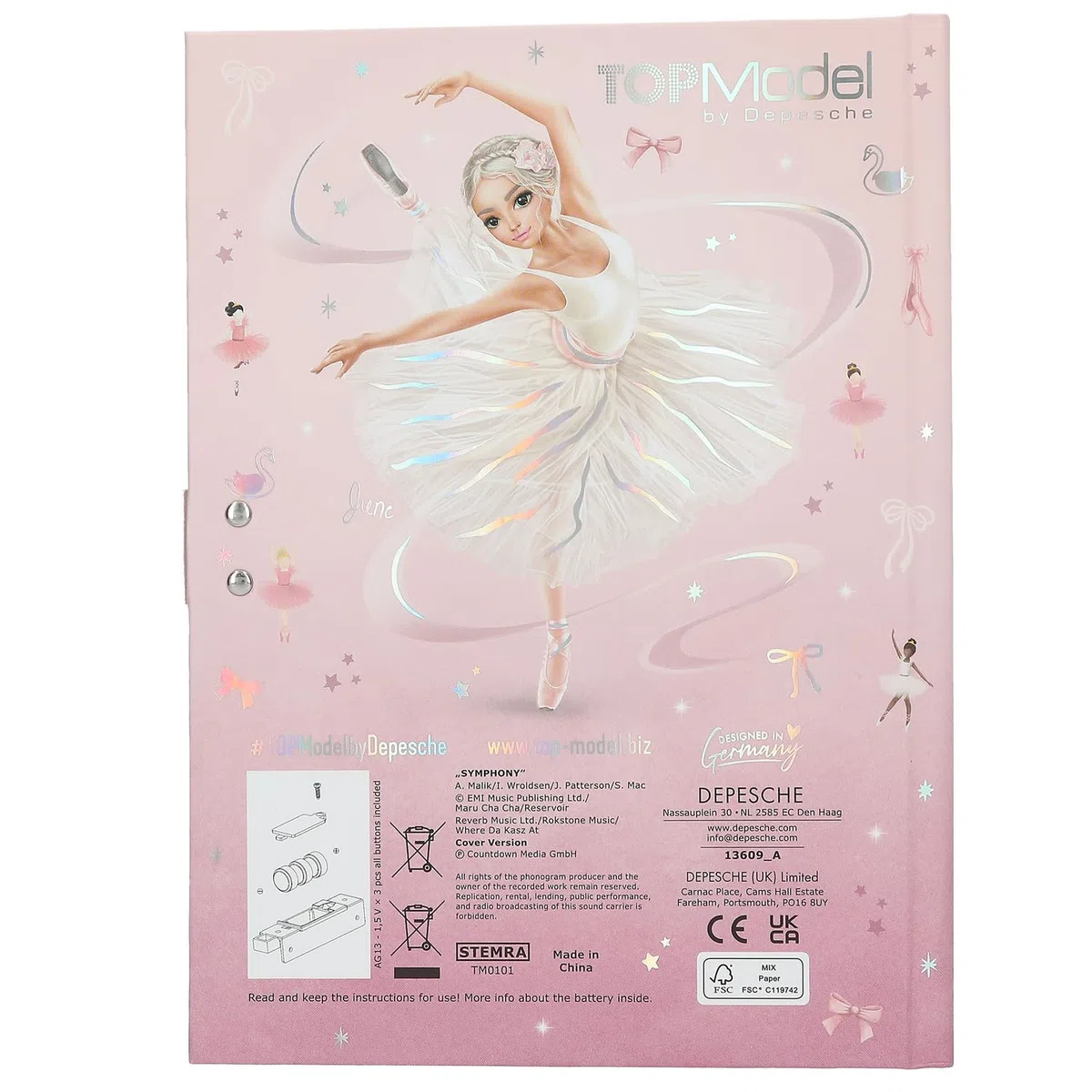 Depesche 13609 TOPModel Ballet - Diario con codice numerico e sonoro, libro con 80 pagine a righe e illustrate a colori