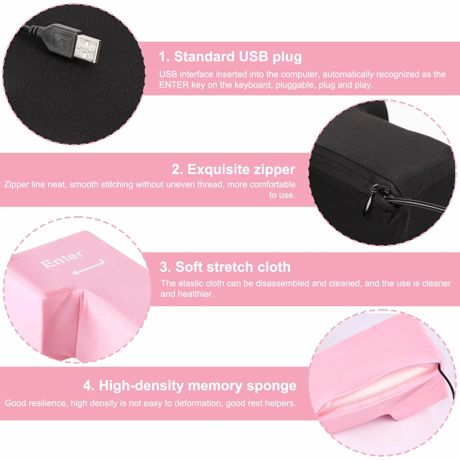 Big Enter Key, cuscino antistress con cavo USB, tastiera multifunzionale, strumenti per alleviare lo stress per ufficio, casa, viaggi d'affari (rosa)