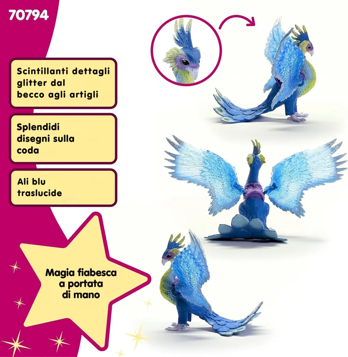 SCHLEICH BAYALA | Pavone Magico 70794 | figura dettagliata con ali trasparenti mobili e magnete | regalo per bambine e bambini | personaggio da gioco dai 5 anni | 18 x 30 x 17 cm