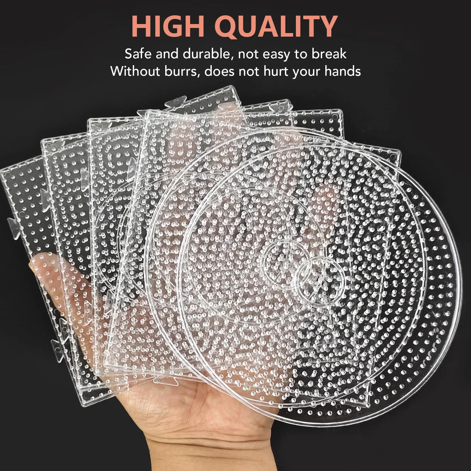 6 perline da stirare da 5 mm, 4 quadrati e 2 rotonde, in plastica, trasparenti, piastre per matite per perline da stirare, giocattolo educativo