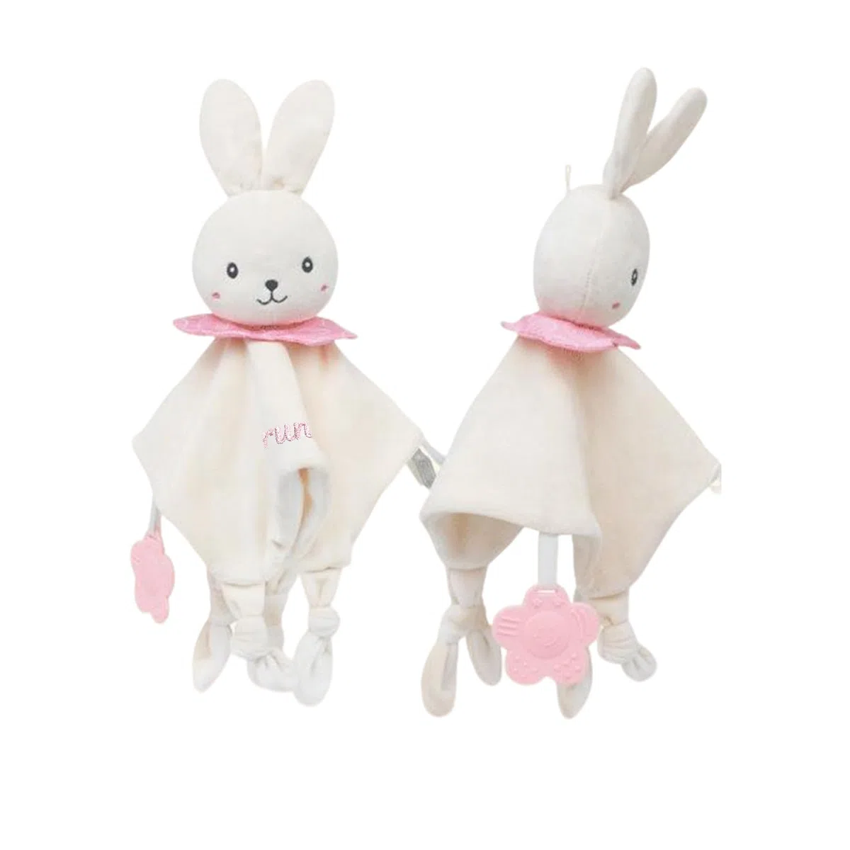 Doudou Peluche Personalizzato con Nome per Neonati Femmina, Copertina Coccolosa con Dentaruolo e Campanellino Incorporato, Regali per Neonati Bambini Bambina (Coniglio)