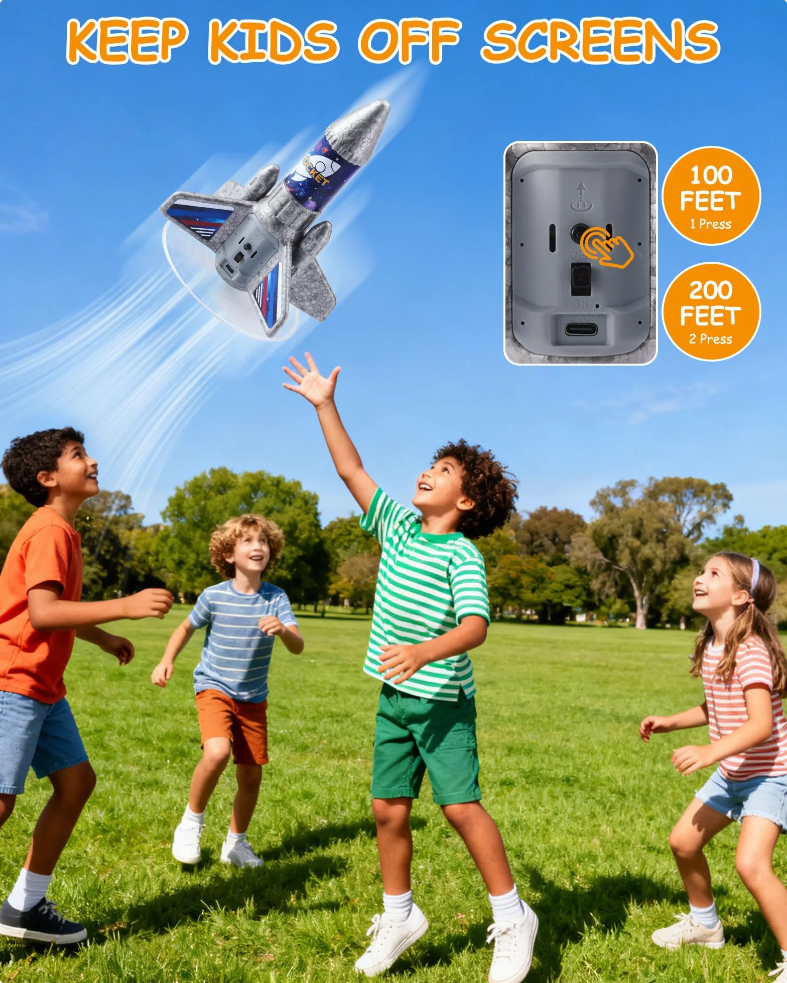 SainSmart Jr. Giocattoli per Bambini con Paracadute Luce LED Motorizzato Rocket Giocattoli All'aperto Regali per Bambini 6 7 8 9 anni