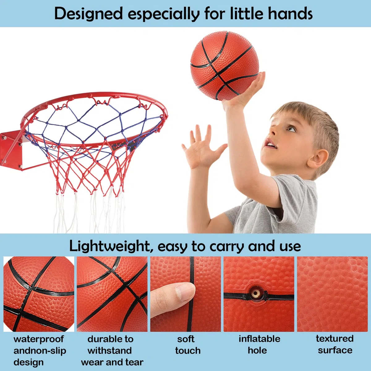 Mini-Basket, 5 Pezzi da 14 cm Piccole Palle da Basket, Palloni da Basket Gonfiabili per Bambini con Pompa, Palloni da Piscina per Giochi Sportivi da Spiaggia per Feste Indoor e Outdoor