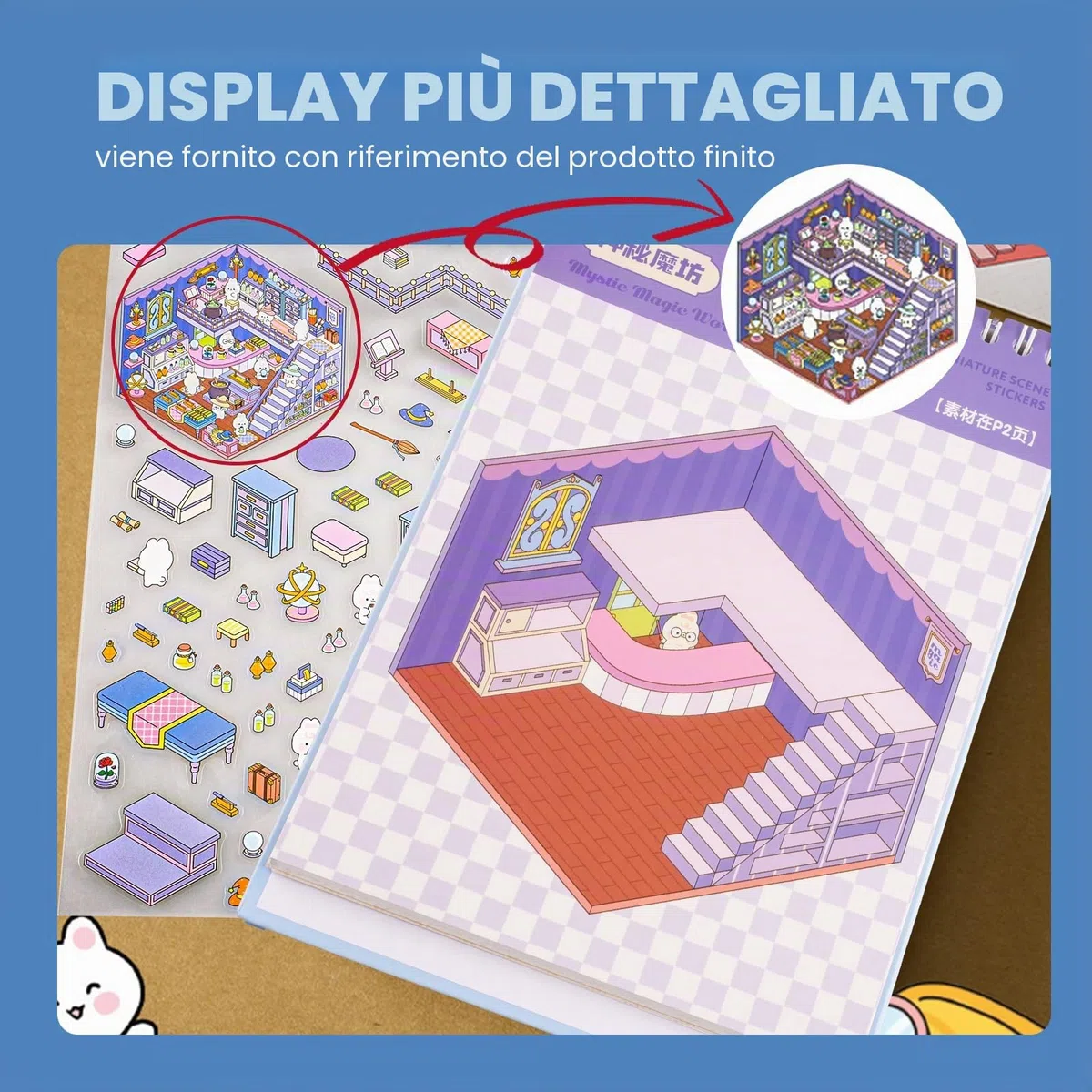 Mocrop 20 set di adesivi 3D Scene Book, set di adesivi fai da te, acquari, supermercati, parchi di divertimento, panetterie, case da tè e altre scene, con 2 pinzette, regali per bambini