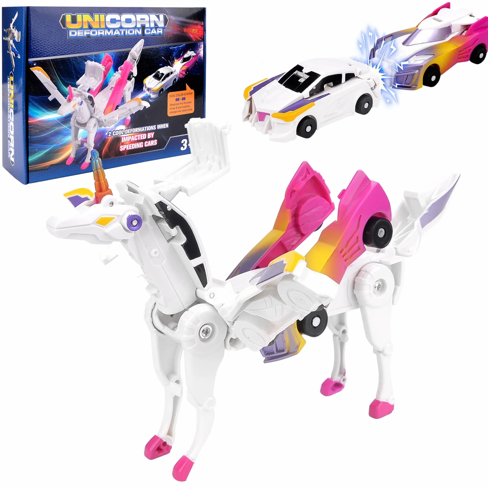 Pipihome Unicorni Robot Trasformatore, Giocattolo Combinato per Auto con Deformazione da Collisione, Anti-Collisione (Pink)