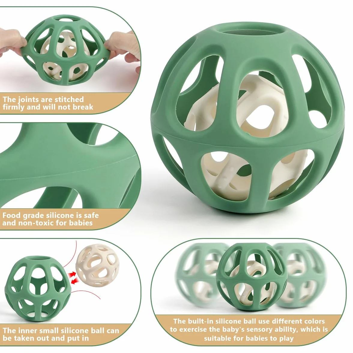 MCGMITT Giochi Dentizione Neonato, Massaggia Gengive Neonati Palla per la Dentizione del Bambini, Sensoriale Massaggiagengive Senza BPA per neonati di età superiore ai 0 3 6 12 mesi Regalo (Verde)