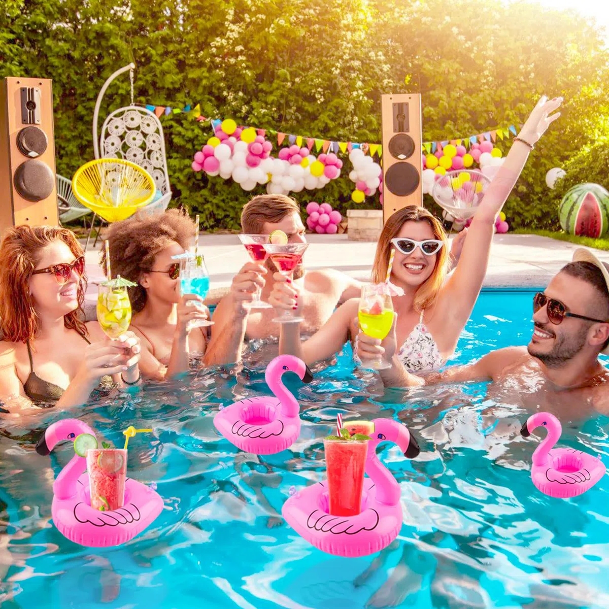 Portabibite Gonfiabile,12 Pezzi Set Portabicchieri Gonfiabile,Sottobicchieri Gonfiabili Fenicottero,Gonfiabili Piscina Portabicchieri per la Festa in Piscina Divertimento Acquatico Spiaggia Estiva
