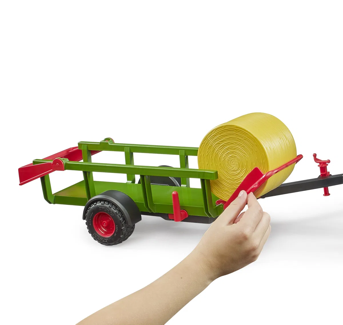 bruder 02204 - Raccoglitore di balle rotonde con 3 balle rotonde - Accessori per trattori, rimorchio per balle, fattoria, agricoltura, giocattoli