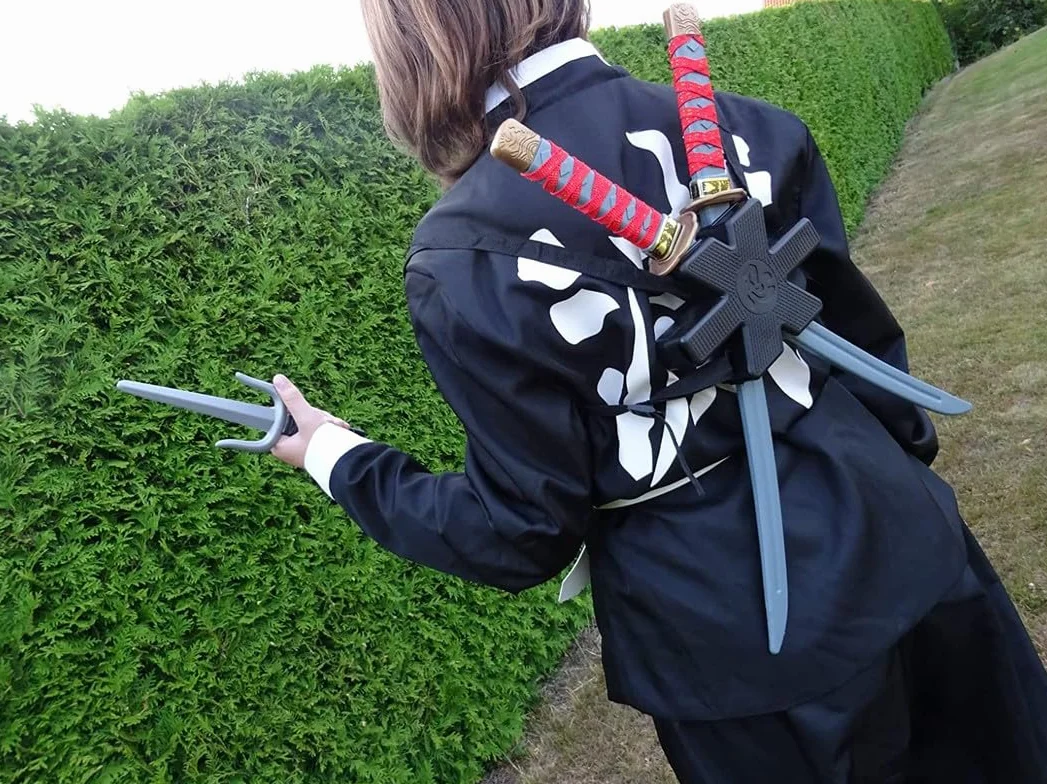 Set Armi Ninja per Bambini con Zaino, Spada Katana e Coltelli Giocattolo, Accessori Costume Ninja Samurai Giapponese, Costume per Halloween, Carnevale e Cosplay, per Bambini, Ragazzi e Adulti
