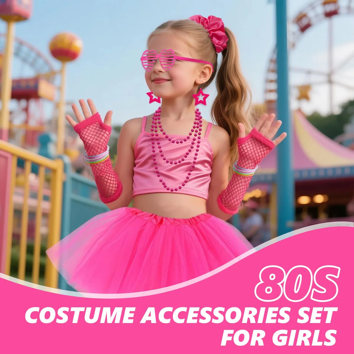 Costume Anni '80 Donna Accessori, 21 Pezzi set di Accessori Con Scaldamuscoli Orecchini Guanti A Rete Collana Occhiali Braccialetto, Costume Anni per Festa Halloween Natale Discoteca Carnevale
