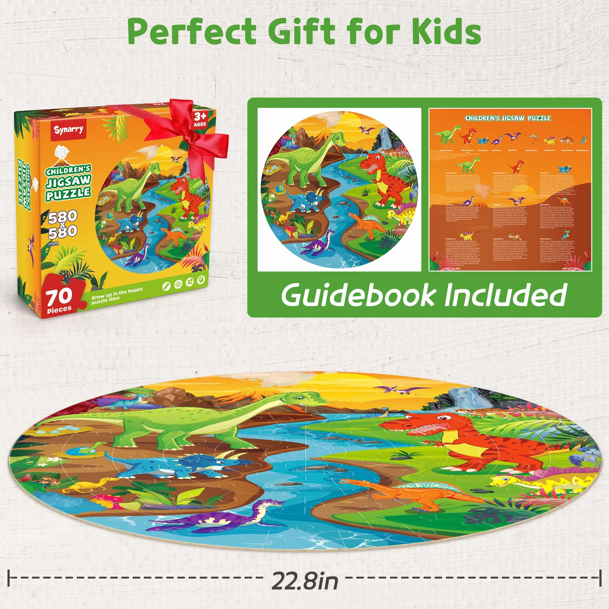 SYNARRY Puzzle da Pavimento Dinosauri in Legno Bambini 3 4 5 6 7 8 Anni, 70 Pezzi Puzzle Dinosauri, Giocattoli Educativi Prescolari Regali