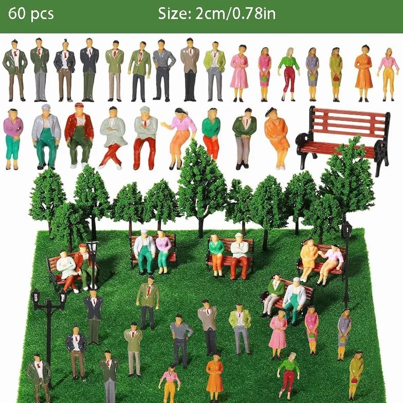 60 Piccole Persone Figure Colorate Figurine de Miniature Figure in Diverse Pose Modello Figurine di Modellini di Treni Proporzione 1:87 Modello di Persone Mini in Plastico, per Scene in Miniatura
