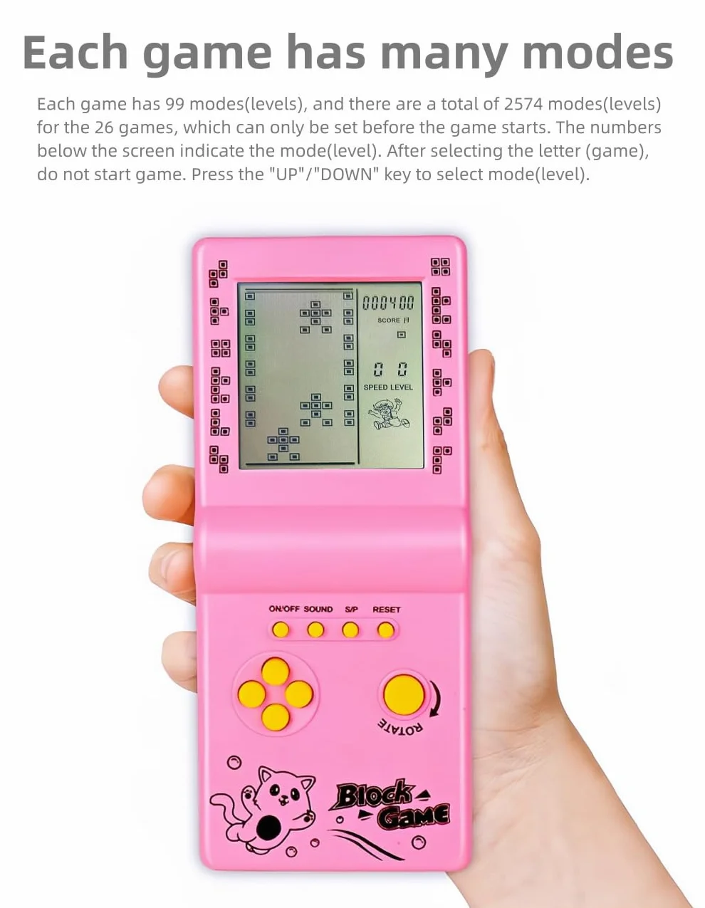 Retrò Blocca la console di gioco Giochi multipli Livello/velocità regolabile Consolle portatile Gioco di mattoni Gioco di puzzle Giocattoli elettronici Bambini/amici/regali di festa (Blue)