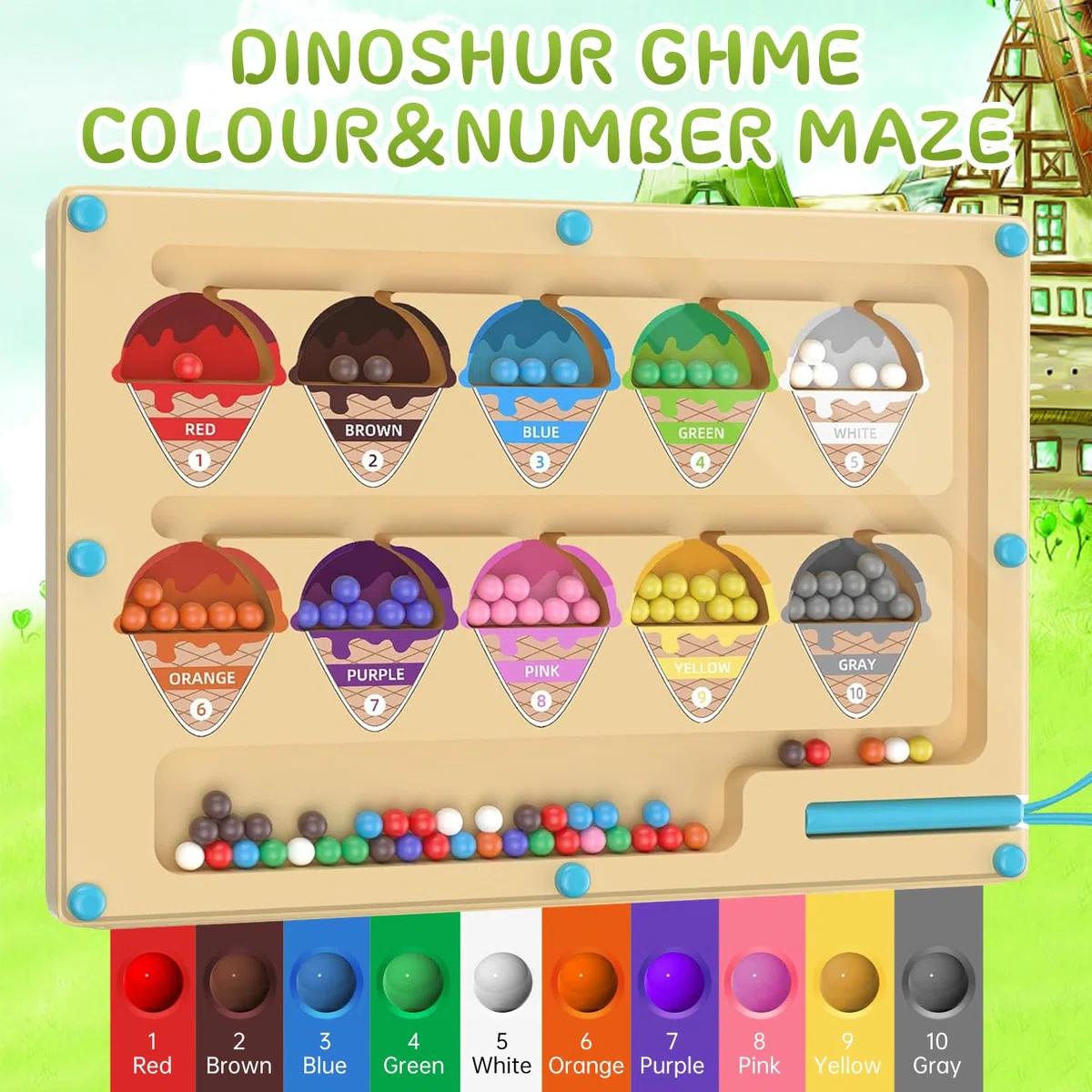 Montessori Giocattoli Gelato Magnetico Gioco Labirinto,Magnetici Gioco Perla Labirinto Piccolo Classificazione，Giocattoli in Legno, Educativi Colorati, Numeri e Colori Gioco, Per Bambini 3+ Anni