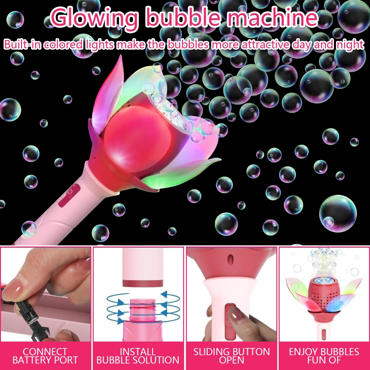 Automatico Macchina Bolle di Sapone, Fiore Macchina Bolle di Sapone, Bacchetta Magica Pistola a Bolle di Sapone Elettrica per Bolle per Bambini, Pistola a Bolle per Bambini per All'aperto Matrimonio