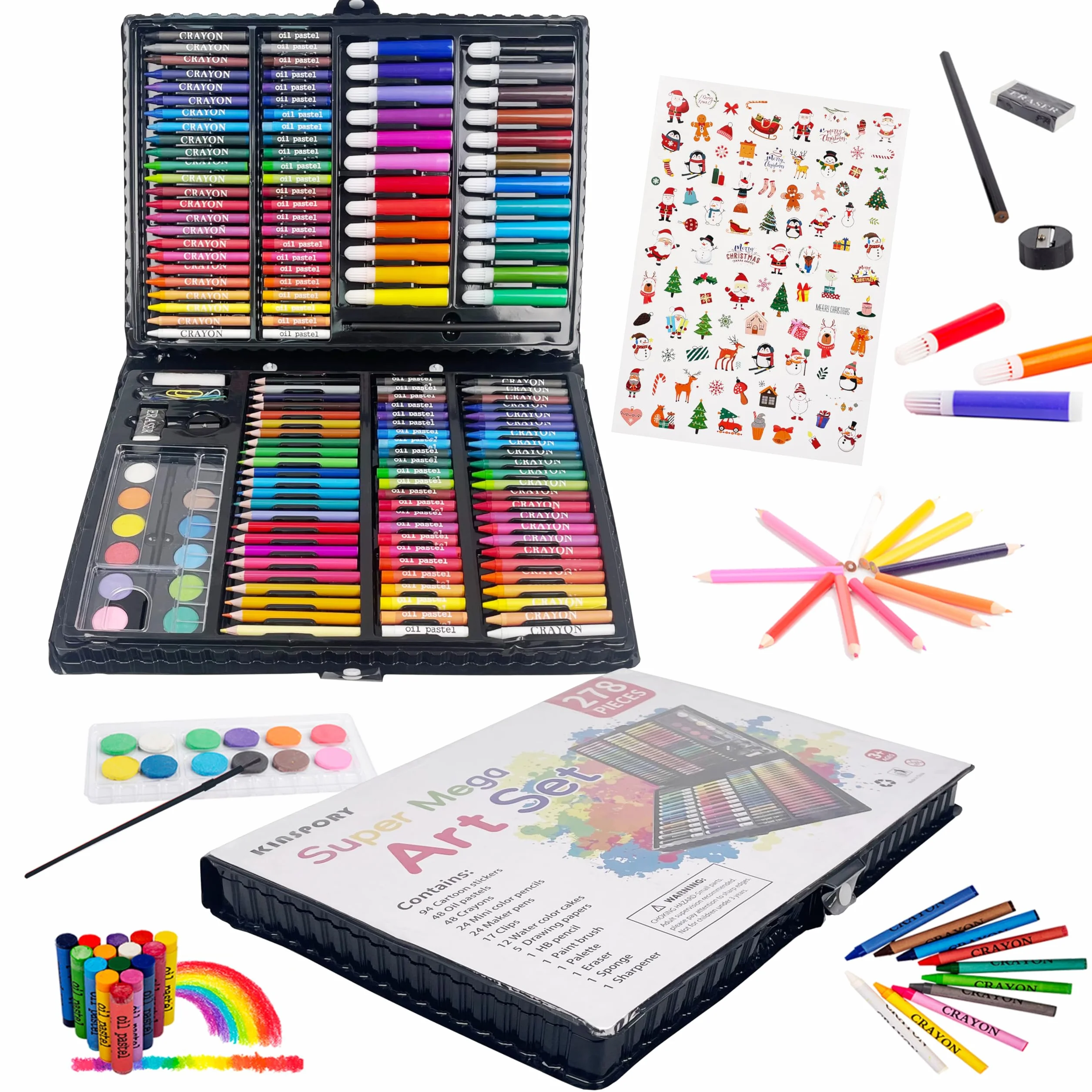 KINSPORY 278 pezzi valigetta colori bambina, pittura valigetta per bambini, Set per disegno, kit disegno acquarellabili bambini (Bianco)