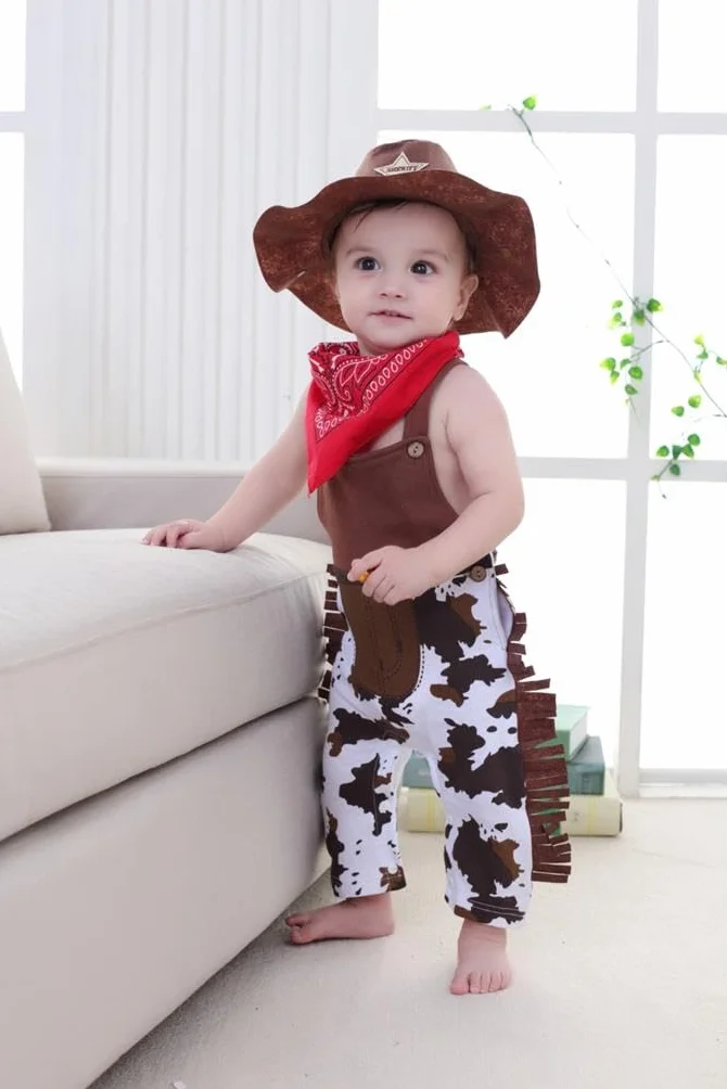 Lito Angels Vestito Costume Set da Cowboy con Bandana Rossa e Cappello per Bimbo e Bambino, Marrone