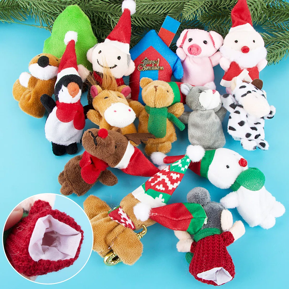 15pz Pupazzetti Natalizi Marionette da Dita Burattini da Mano Pupazzo di Neve Pan Zenzero Giocattoli Animaletti Peluche Piccoli Regalo per Natale Compleanno Party