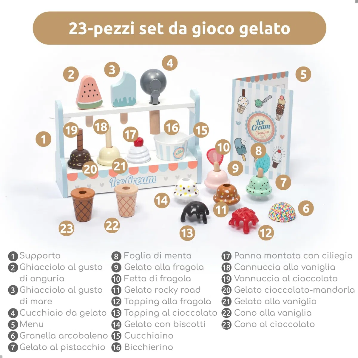 umu gelateria per Bambini in Legno gelateria con Accessori da Cucina (Gelato, Palline di Gelato, Coni Gelato, ECC.), Negozi di Cucina per Bambini e Accessori per Giochi di Ruolo, Giocattoli in l