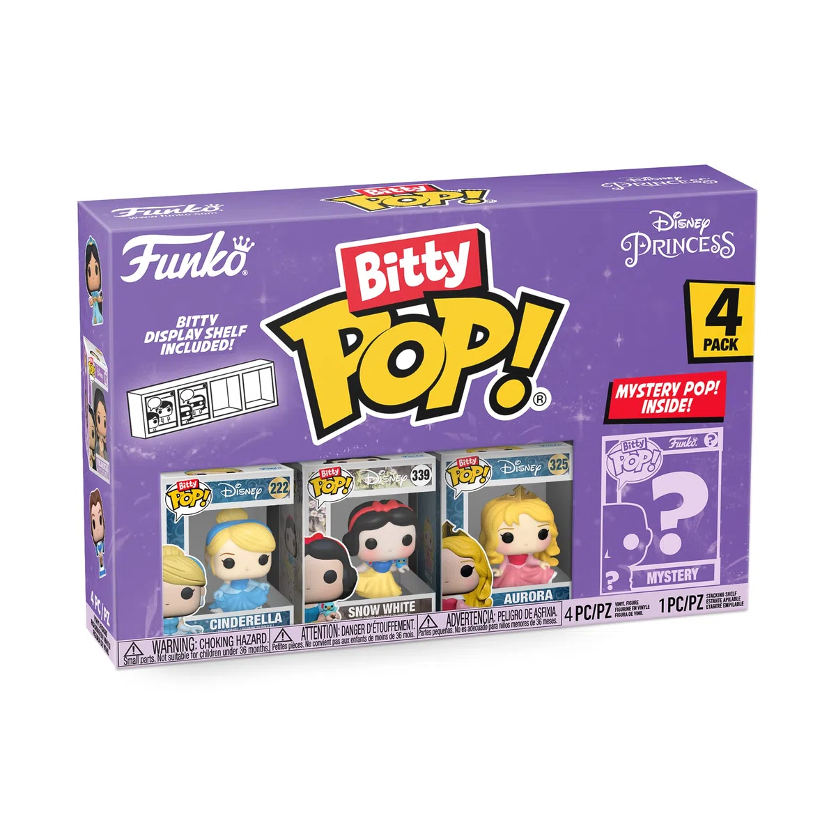 Funko Bitty Pop Disney Princess Cinderella, Snow White, Aurora E una Mini Figura Misteriosa a Sorpresa 0.9 Inch (2.2 Cm) da Collezione Ripiano Espositivo Impilabile Incluso Idea Regalo