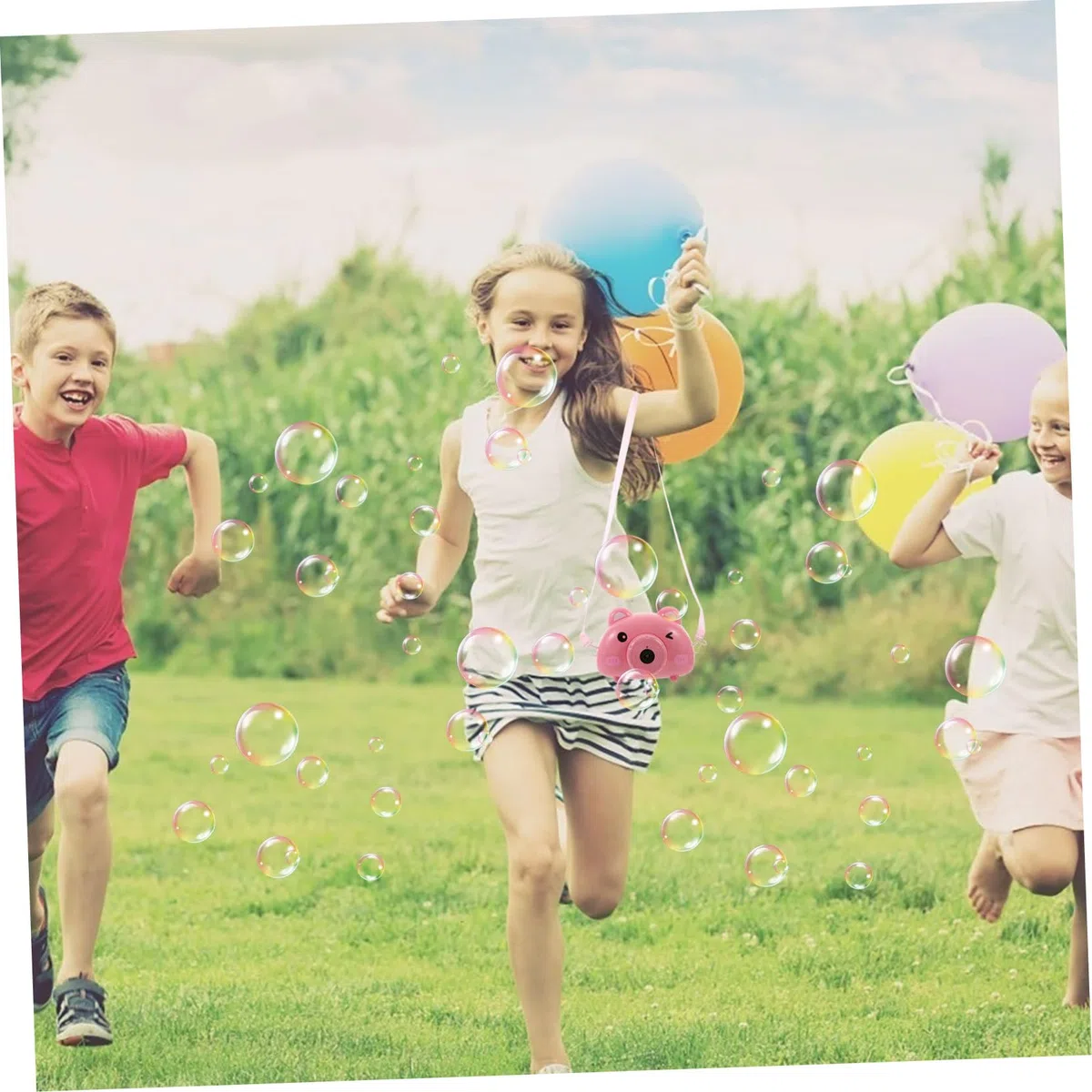 Toyvian Macchina Elettrica Per Bolle Di Sapone Per Ragazzo Ragazza Giocattolo Forma Di Maialino e Macchina Fotografica Include Liquido Per Bolle Estivo Per Festa e Giardino