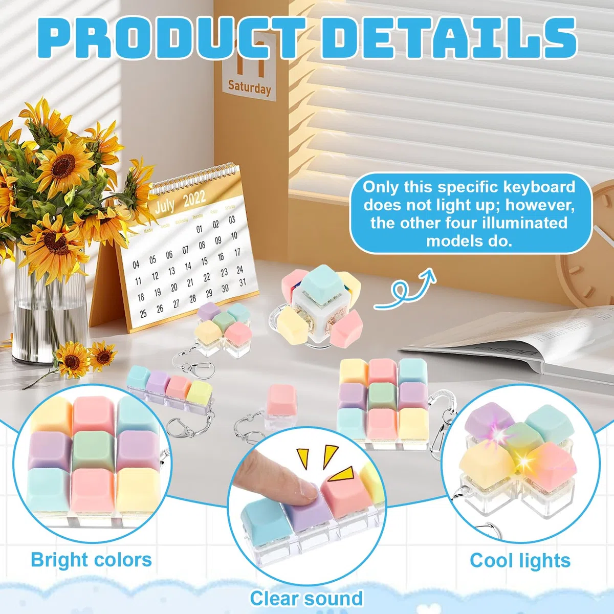 5 Pezzi Tastiera Fidget Toys per Adulti, Fidget Clicker per Tastiera, Tastiera Giocattolo Fidget, Portachiavi Fidget Tastiera, Tastiere Fidget Clicker con Luce LED, per Ansia, Ufficio, Scuola