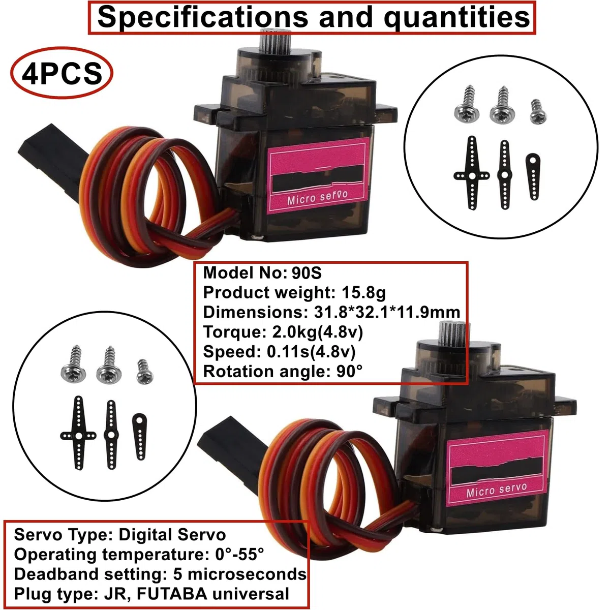 HUAZIZ 4 Pezzi Servo Micro Motor Gear Servo ad Alta velocità per RC Smart Robot Helicopter Car Plane Boat Compatibile con Arduino