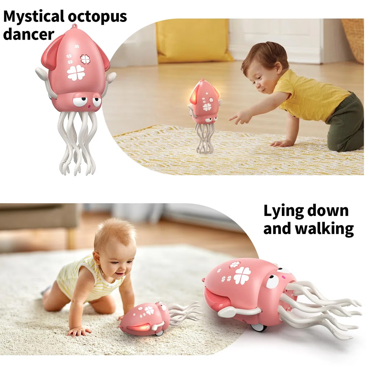 Smalody Giocattolo intelligente a forma di polipo danzante con luci LED e musica, giocattoli interattivi ricaricabili per bambini con funzione di evitamento ostacoli, Natale compleanni (Rosso)