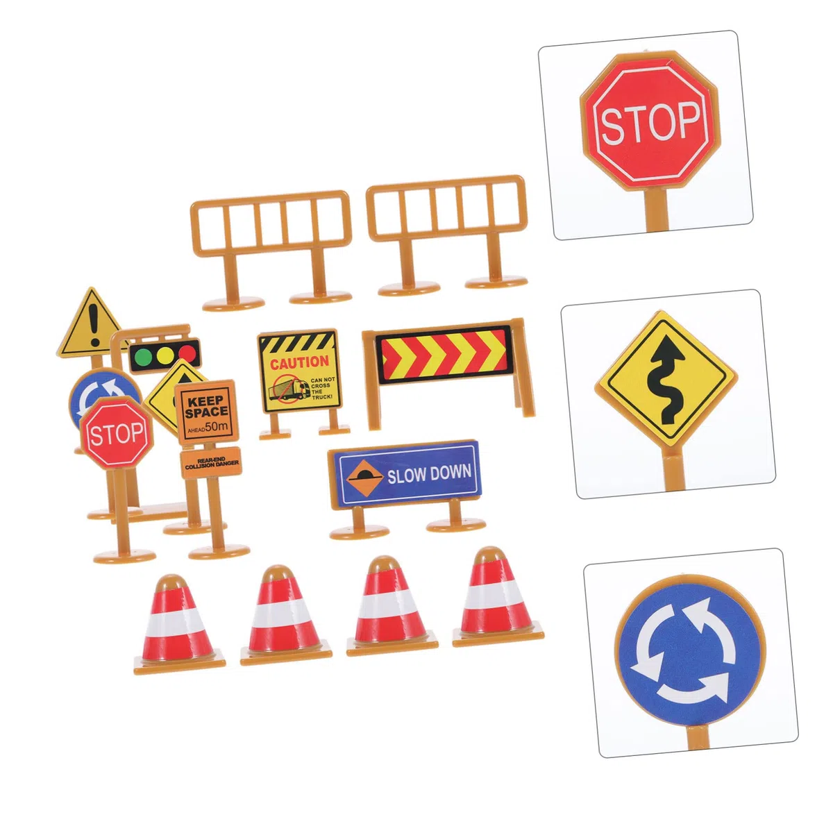 Set 2 Kit Segnali Stradali Giocattolo in Plastica per Bambini, Mini Barricate e Cartelli di Segnaletica, Gioco Educativo di Sicurezza Stradale e Apprendimento Creativo