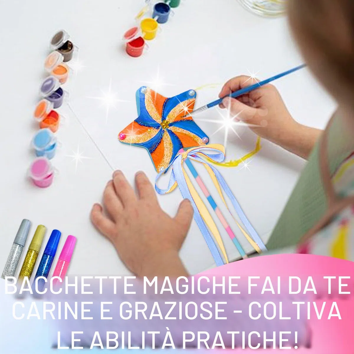 Meanju 12 Pezzi Bacchette Magiche in Legno, Bacchetta Principessa,Bacchetta Fata Stella Glitter Principessa,Bacchetta Magica con Stella in Legno Set,Kit per Fai da Te Creativi Ragazza