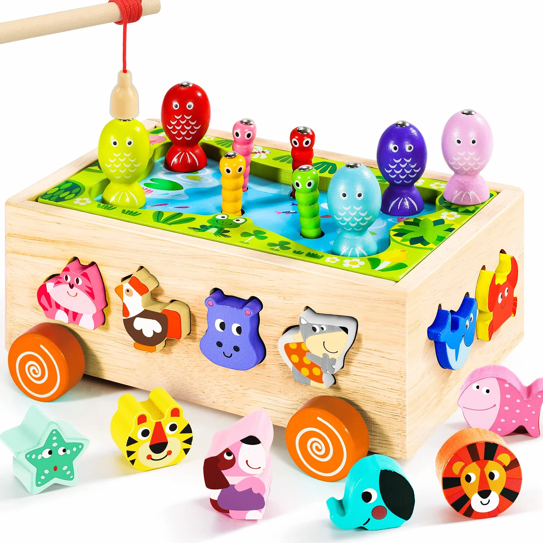 Giochi Montessori 2 Anni | 6 in 1 Magnetici di Pesca in Legno Abilità Motorie Giocattoli Educativi | Giochi per Bambini di 2 Anni| Educativi Regali Pasqua Bambino 2 3 4 Anni Bambini Bambina
