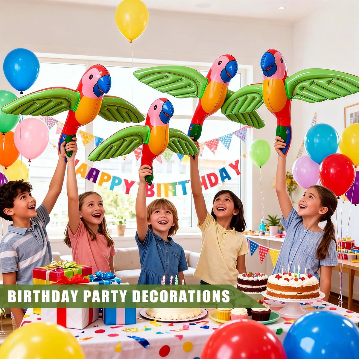 4 pappagalli gonfiabili, 58 x 75 cm, decorazione per uccelli tropicali, pappagalli gonfiabili per piscina e spiaggia, decorazione hawaiana e accessori per costume da pirata per compleanno, festa a