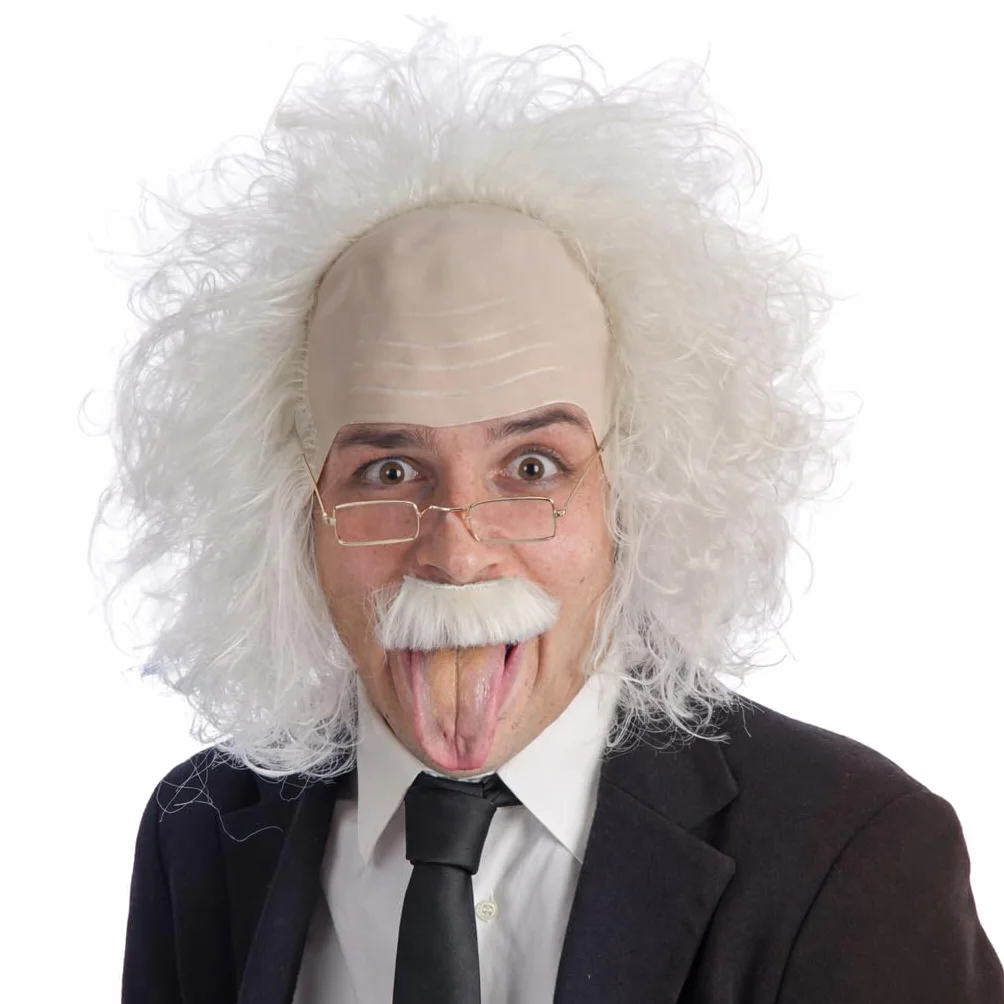 Carnival Toys Parrucca Einstein Uomo con Occhiali e Baffi – Look Scienziato Capelli Bianchi – Kit Cosplay per Carnevale, Halloween e Teatro
