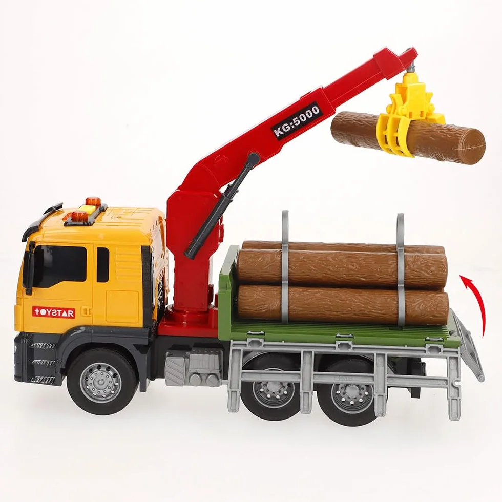ColorBaby Speed & Go Camion di legno giocattolo con luci e suoni, braccio estensibile, attrito, interattivo, sistema di attrito, scala 1:14, auto per bambini a partire da 3 anni (39064)