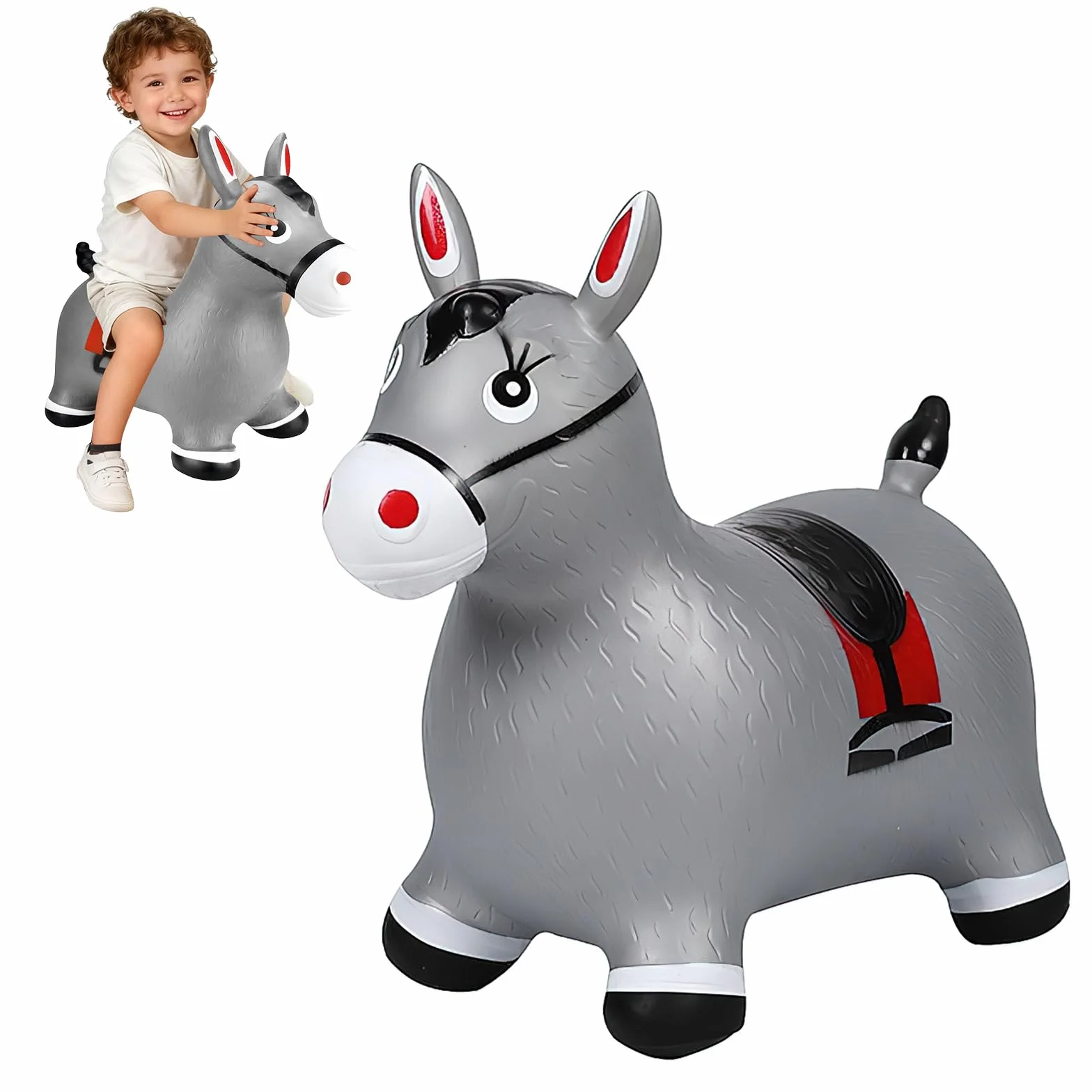 Animale Saltellante, Salta Bambini da Interno, Gonfiabile Cavallo Saltellante, Giocattolo Saltellante da Interno/Esterno, Regalo per Bambini di Compleanno (Gris)