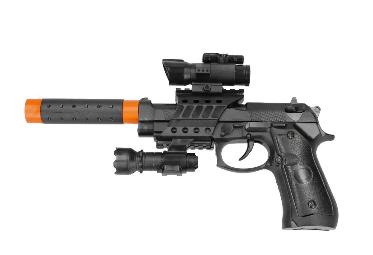 Pistola Giocattolo per Bambini Pistola Giocattolo Luci e Suoni Pistola Gioco Bambini con Luce Suono Mirino Silenziatore Smontabile Pistola Polizia Squadra Speciale Pistola Effetti Luminosi Sonori